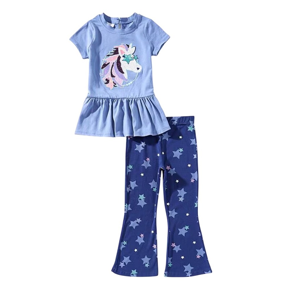 NWT Bonnie Jean Girls SIZE 7 Outfit Set FLARE LEGGINGS Unicorn Sequin Top Tee
